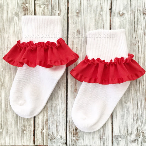 Ruffled Red Baby Socks,Ribbon Ruffle Socks,Little Girl or Baby Gift