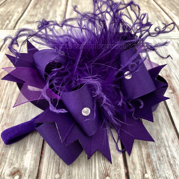 Small Purple Newborn Over the Top Bow Headband,Mini Over the Top Bows