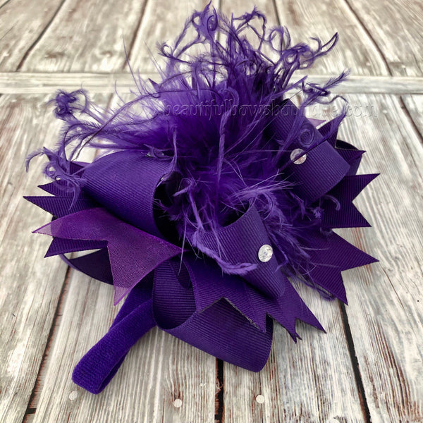 Small Purple Newborn Over the Top Bow Headband,Mini Over the Top Bows