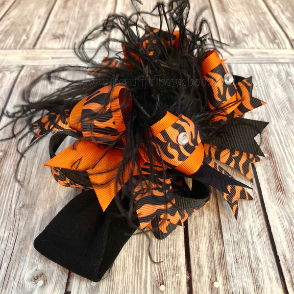 Orange and Black Stacked Hair Bow, Black and Orange Halloween Baby Headband