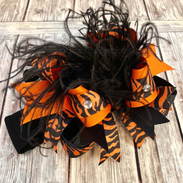Orange and Black Stacked Hair Bow, Black and Orange Halloween Baby Headband