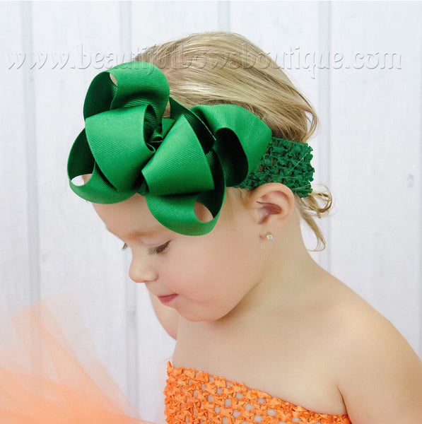 Emerald Green Double Loop Boutique Hair Bow Baby Headband