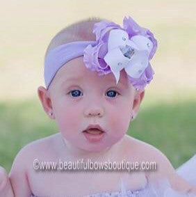 Dainty White Lavender Ruffle Infant Bow Headband