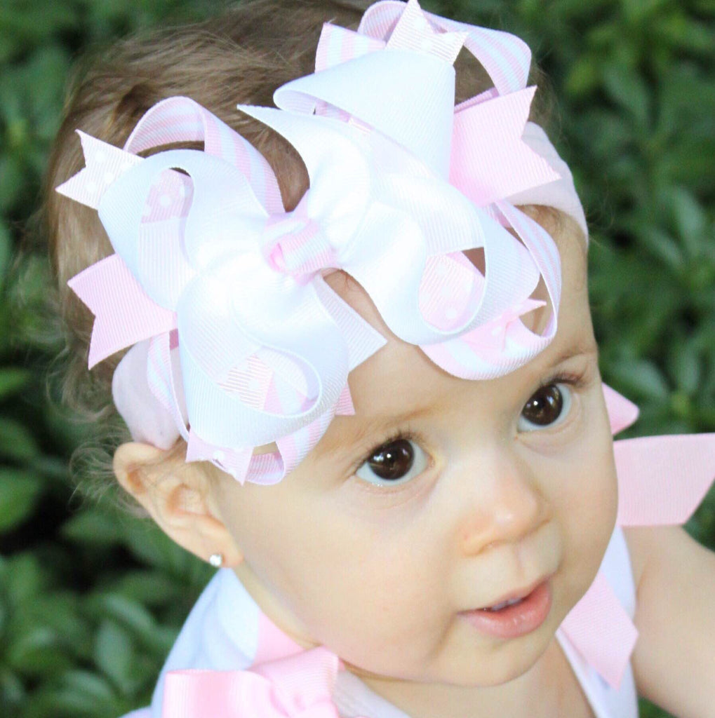 White and Blush Pink Hair Bow White Pale Pink Baby Headband