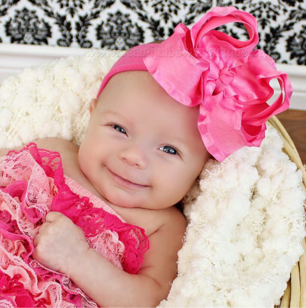 Large Hot Pink Ruffled Hair Bow Baby Headband- CHOOSE COLOR