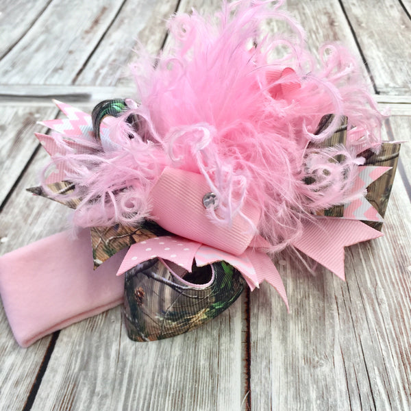 Pink Camo Hair Bow,Realtree Camo Headband,Camouflage Baby Headband,Over the Top Bows Realtree