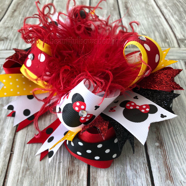 Black Red and Yellow Minnie Mouse Over the Top Hair Bow Headband