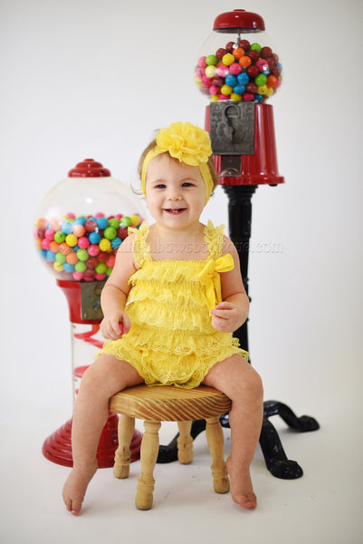 Yellow Lace Romper and Flower Headband,Vintage Yellow Lace Romper
