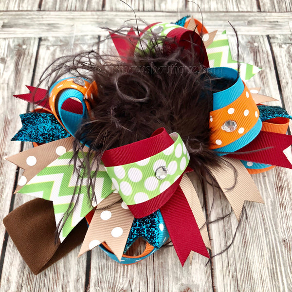 Colorful Fall Over the Top Hair Bow Clip, Baby Girl Fall Bows OTT Headband