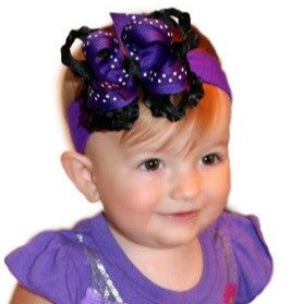 Dainty Black & Purple Ruffle Polka Girls Hair Bow Clip or Headband