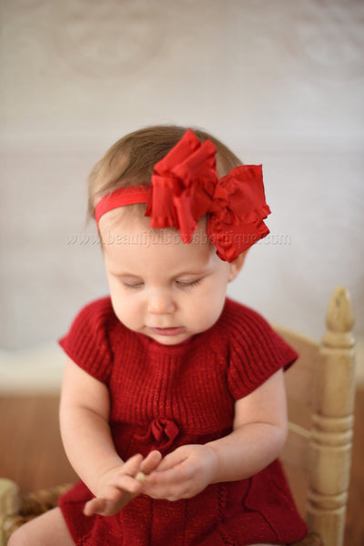 Red baby headband,double ruffle bows,infant headband