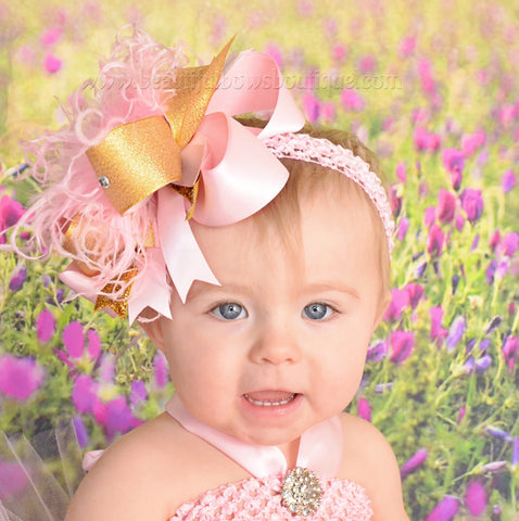 Pink and Gold 1st Birthday Over the Top Hair Bow