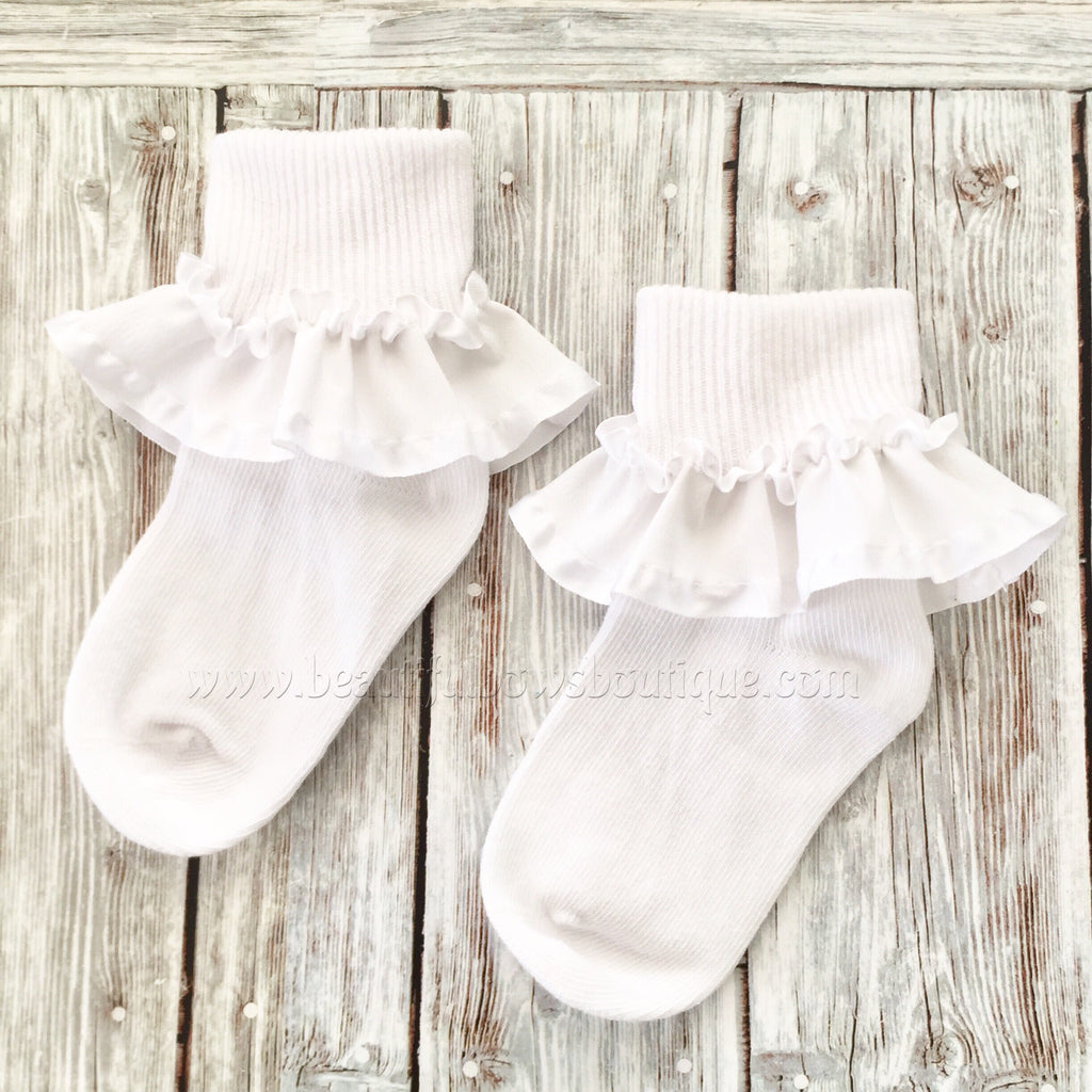 White Baby Socks,Ribbon Ruffle Socks,Little Girl or Baby Gift