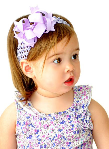 Dainty Lavender Layered Girls Hair Bow Clip or Headband Set