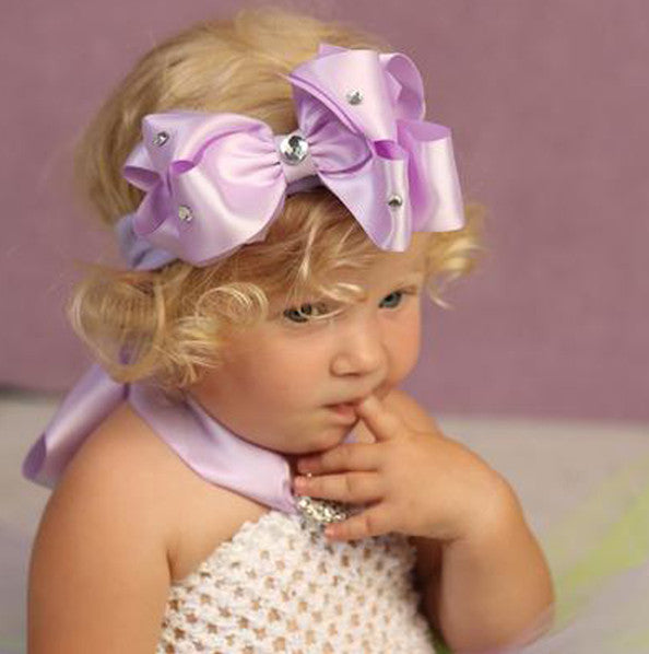 Lavender Satin Bling Girls Hair Bow Clip or Headband
