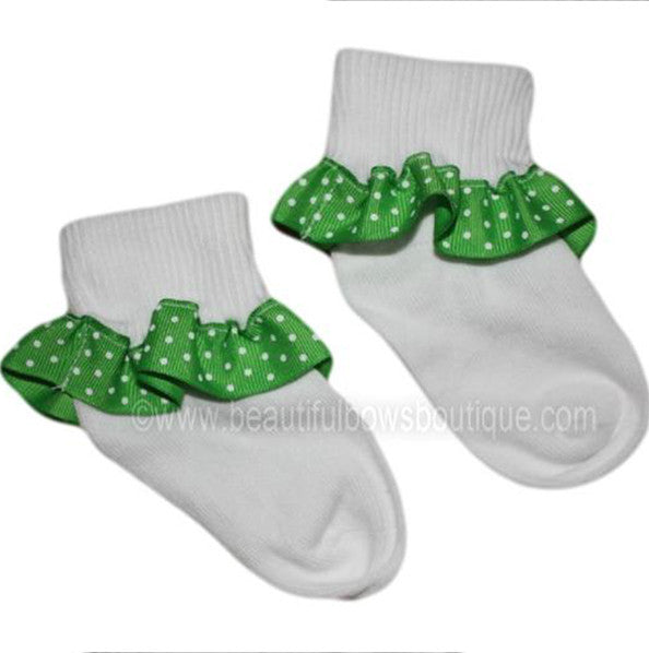 Lime Green Swiss Dot Ruffle Ribbon Socks