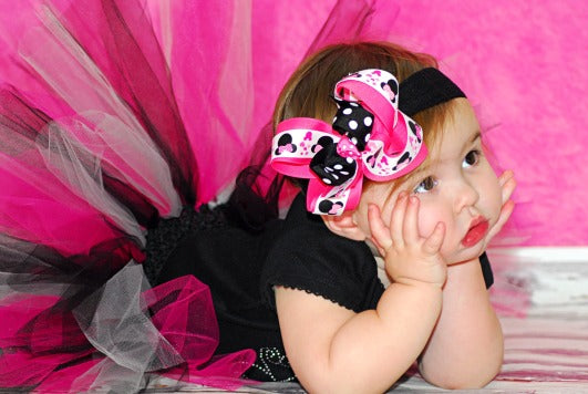 Hot Pink & Black Minnie Mouse Girls Hair Bow Clip or Headband
