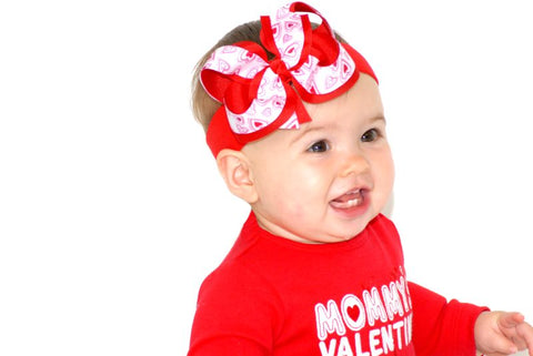 Red Hearts Valentines Hair Bow, Valentines Day Baby Headband