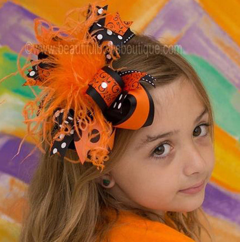Over the Top Halloween Holiday Swirls Bengals Girls Hair Bow Clip or Headband