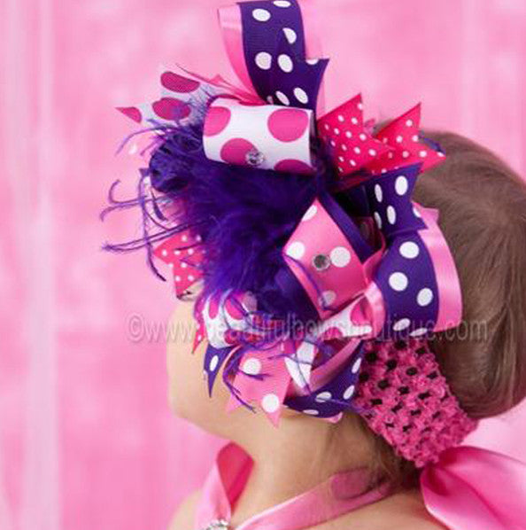 Girls Purple Hot Pink Hair Bow Headband