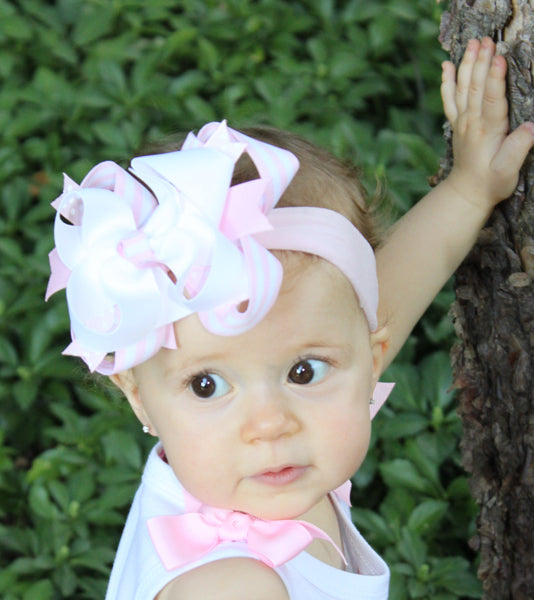 White and Blush Pink Hair Bow White Pale Pink Baby Headband