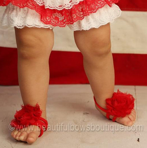 Red Chiffon Fabric Barefoot Baby Flower Sandals