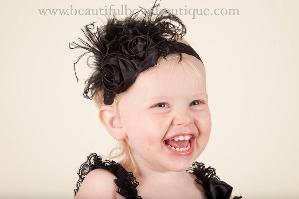 Shabby Black Baby Headband, Chic Black Flower Headband