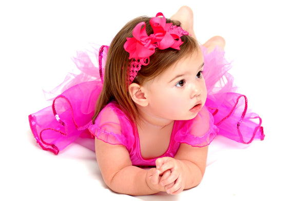 Dainty Hot Pink Layered Girls Hair Bow Clip or Headband Set