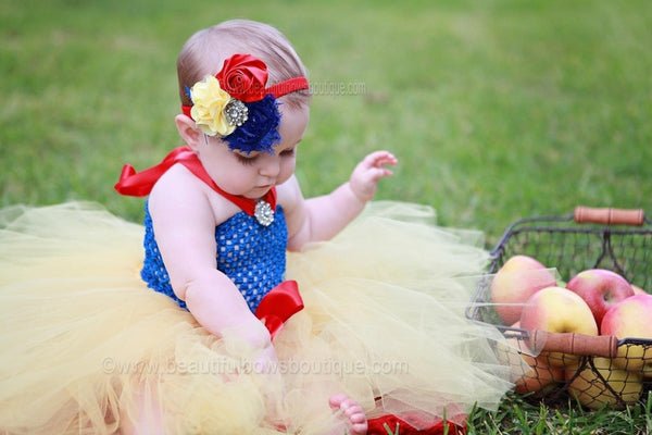Baby Snow White Inspired Royal Blue Red Yellow Vintage Girls Headband