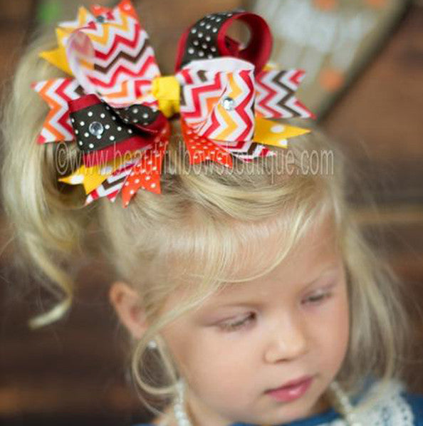 Large Spike Autumn Fall Chevron Hair Bow Clip or Baby Girls Headband