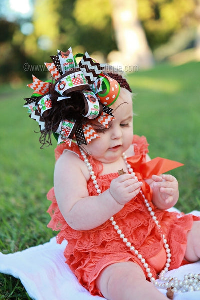 Turkey Fall Baby Headband Over the Top Bow, Thanksgiving Hair Bow, Big Fall Bow for Girls