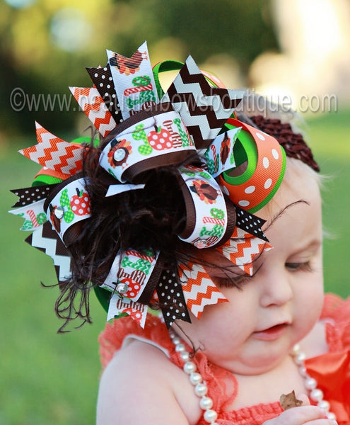Turkey Fall Baby Headband Over the Top Bow, Thanksgiving Hair Bow, Big Fall Bow for Girls