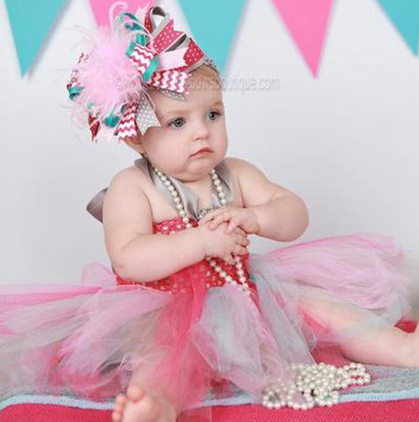 Fancy Aqua Gray Hot Pink Toddler Infant Baby Tutu Dress