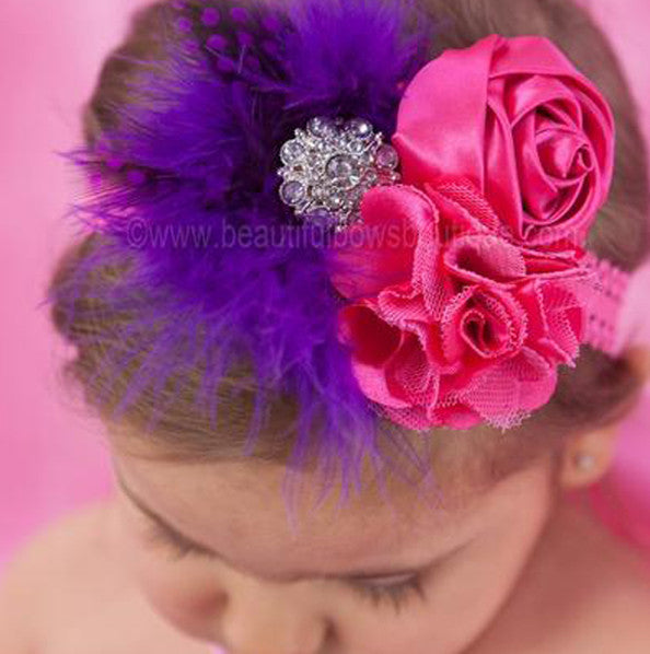 Shabby Chic Purple and Hot Pink Girls Vintage Lace Headband