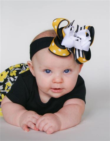 Yellow and Black Stripe Girls Hair Bow Clip or Headband