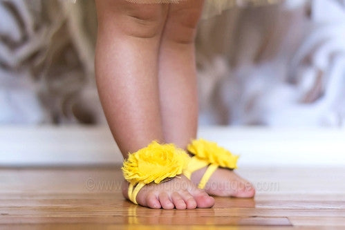 Yellow Chiffon Fabric Barefoot Baby Flower Sandals