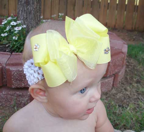 Yellow Sparkles Girls Hair Bow Clip or Baby Headband
