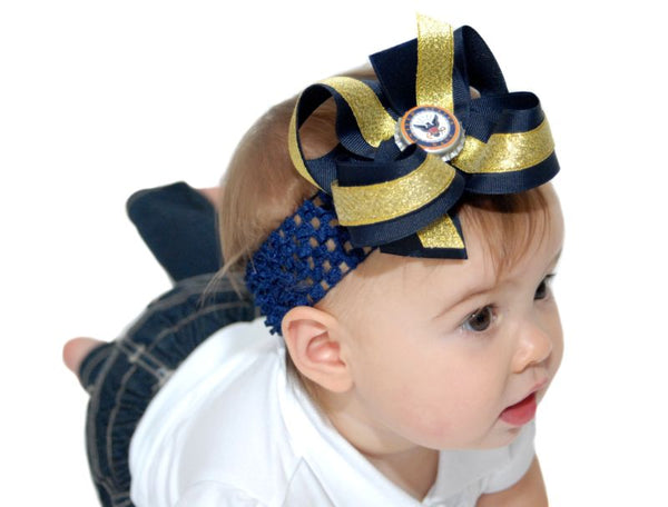 Navy Military  Girls Hair Bow Clip or Headband