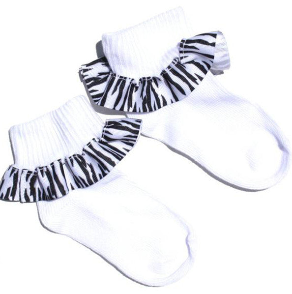 Zebra Ribbon Ruffle Socks
